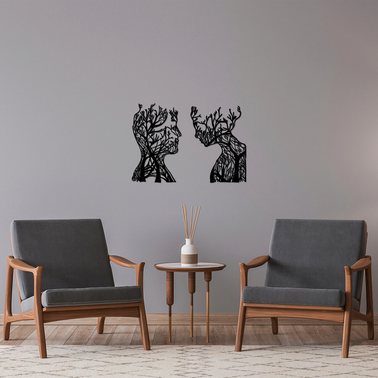 Decoratiune de perete, Tree Man And Woman, 27 x 43 cm, Negru - imagine 7